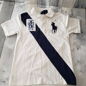 NWT - Ralph Lauren Boys Blue and White  Embroidery Polo - Size M (10/12)